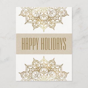 Gold Mandala Elegant Chic Glam Holiday Greetings Feiertagspostkarte