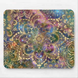 Gold Mandala Farbenfrohe Galaxie Design Floral Boh Mousepad