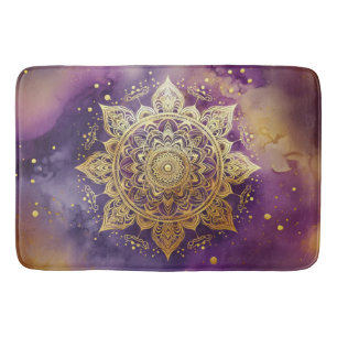 Gold Mandala für Lila Wasserfarbe Badematte