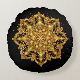 Gold-Mandala-Kissen Luxus-Dekoratives-Wurfkissen  Rundes Kissen