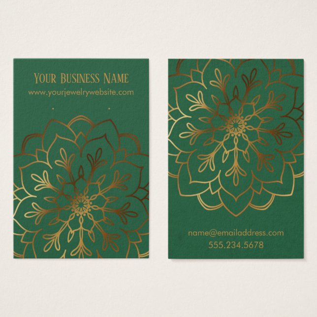 Gold Mandala & Leaf Green Earring Holder Display (Vorne & Hinten)