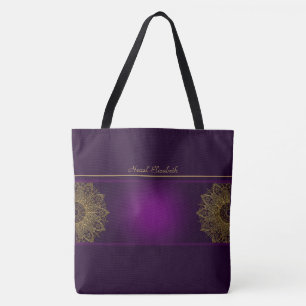 Gold Mandala Lila Monogram Tote Bag