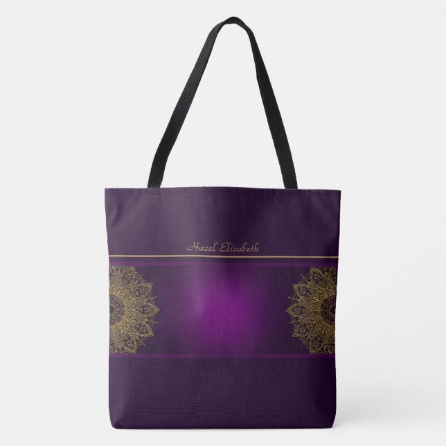 Gold Mandala Lila Monogram Tote Bag (Vorderseite)