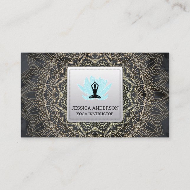 Gold Mandala Muster | Lotus Pose Business Card Visitenkarte (Vorderseite)