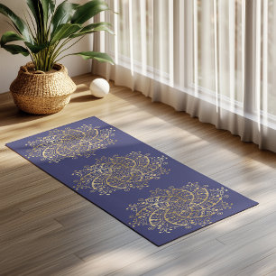 Gold Mandala Navy Blau Boho Yogamatte