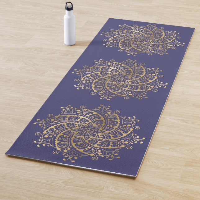 Gold Mandala Navy Blue Boho Yogamatte (Beispiel)