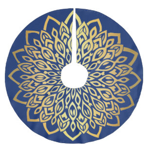 Gold Mandala Navy Blue Christmas Polyester Weihnachtsbaumdecke