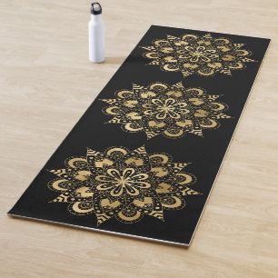 Gold Mandala Pattern Black Boho Yogamatte