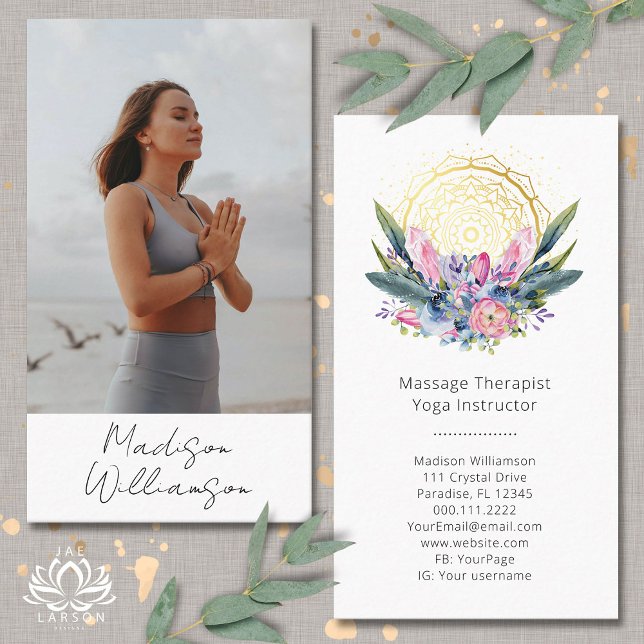 Gold Mandala Pink Crystals Psychisches Spirituelle Visitenkarte (Von Creator hochgeladen)