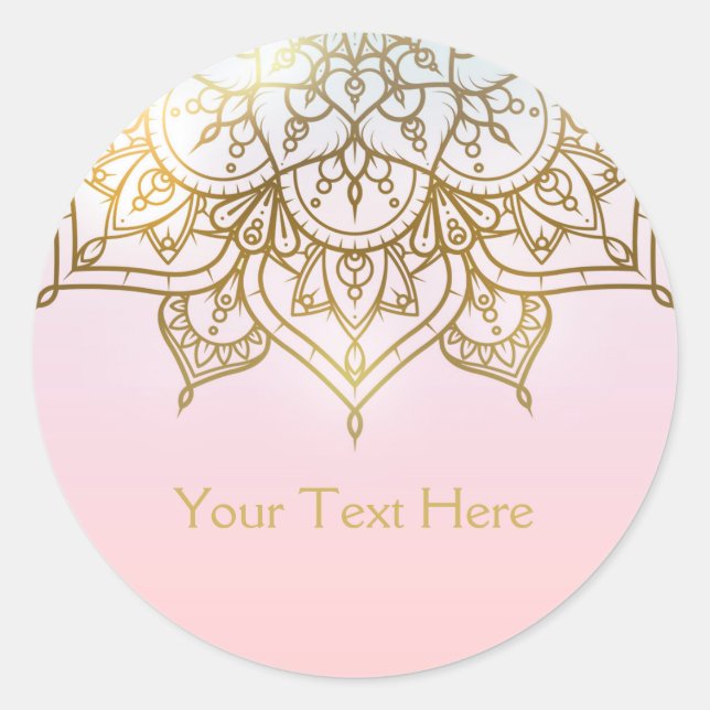 Gold Mandala Pink Peach Chic Modernes Glam Gefalle Runder Aufkleber (Vorderseite)