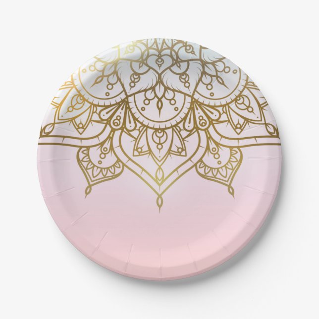 Gold Mandala Pink Peach Chic Modernes Glam Party Pappteller (Vorderseite)