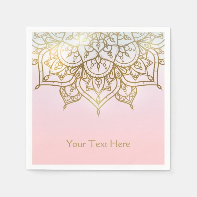 Gold Mandala Pink Peach Chic Modernes Glam Party Serviette (Vorderseite)