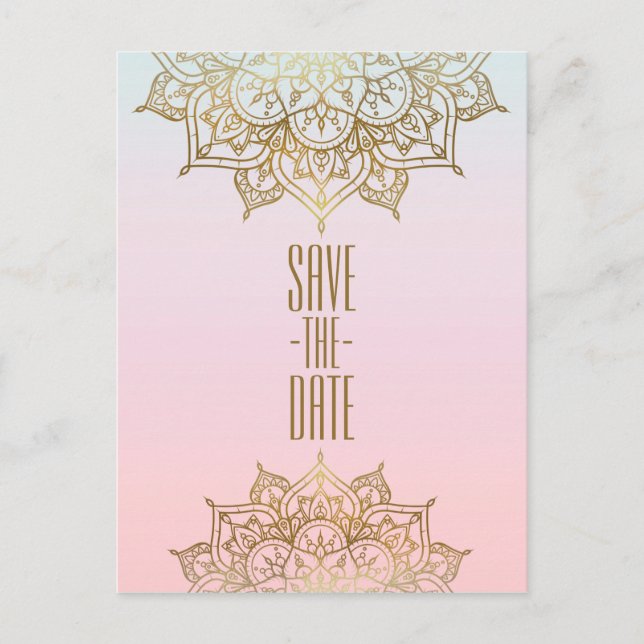 Gold Mandala Pink Peach Elegante Chic Save the Dat Ankündigungspostkarte (Vorderseite)