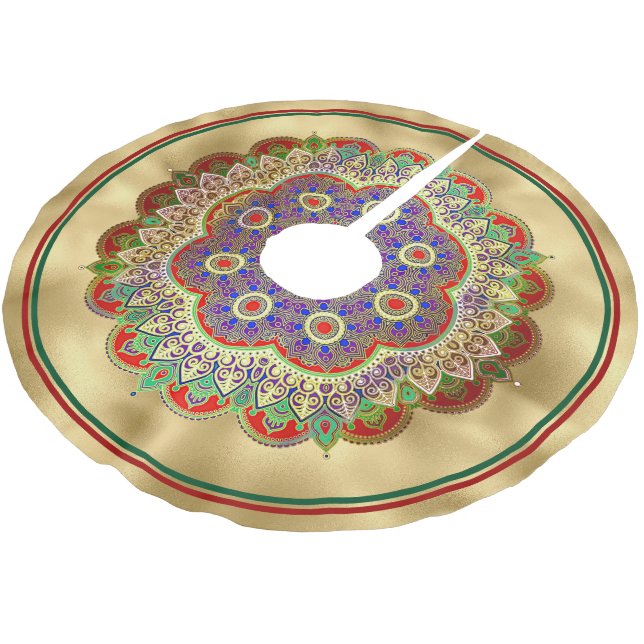 Gold Mandala Polyester Weihnachtsbaumdecke (Schrägansicht)