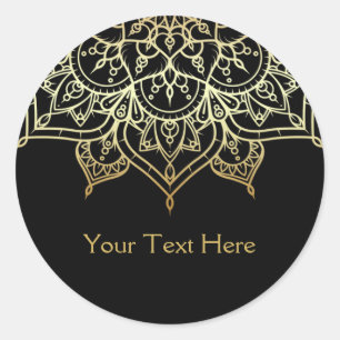 Gold Mandala Schwarz Glam Chic Modern Glam Favor Runder Aufkleber