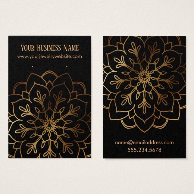 Gold Mandala und Black Earring Holder Display Card (Vorne & Hinten)