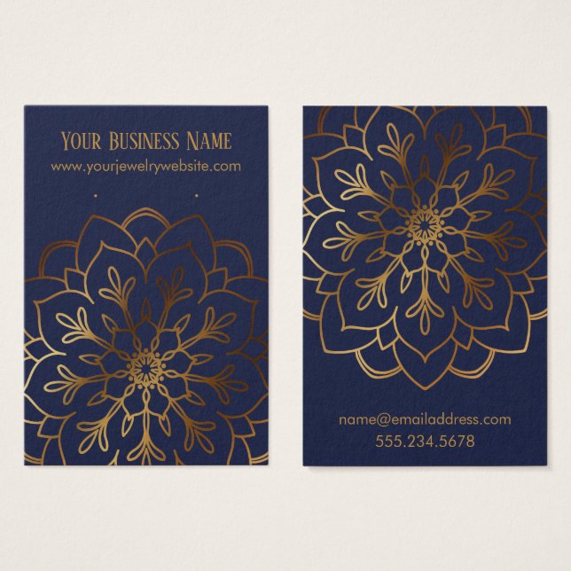 Gold Mandala und Navy Earring Holder Display Cards (Vorne & Hinten)
