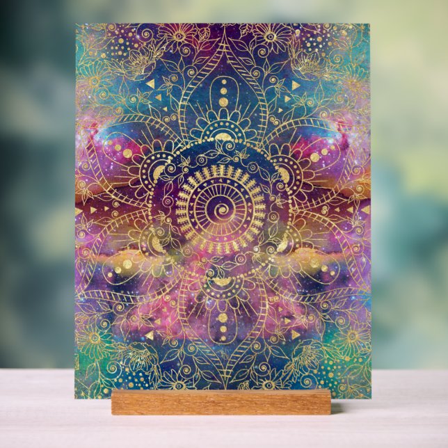 Gold Mandala Watercolor Farbennebel Acrylschild (Neutral)