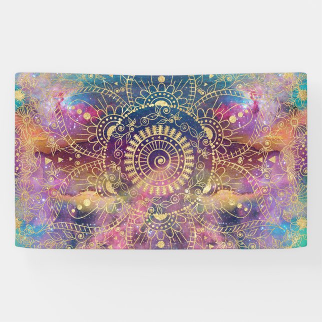 Gold Mandala Watercolor Farbennebel Banner (Horizontal)