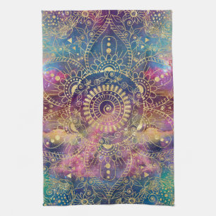 Gold Mandala Watercolor Farbennebel Geschirrtuch