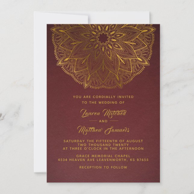 Gold Mandala Wedding Einladung (Vorderseite)
