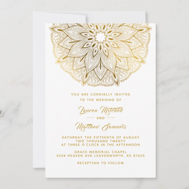 Gold Mandala Wedding Einladung (Vorderseite)
