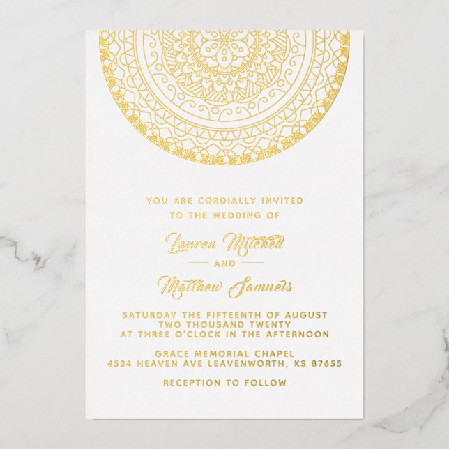 Gold Mandala Wedding Foil Einladung (Vorderseite)
