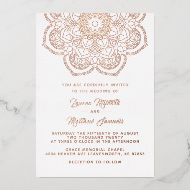 Gold Mandala Wedding Foil Einladung (Vorderseite)