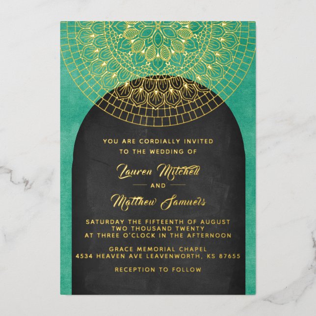 Gold Mandala Wedding Foil Einladung (Vorderseite)
