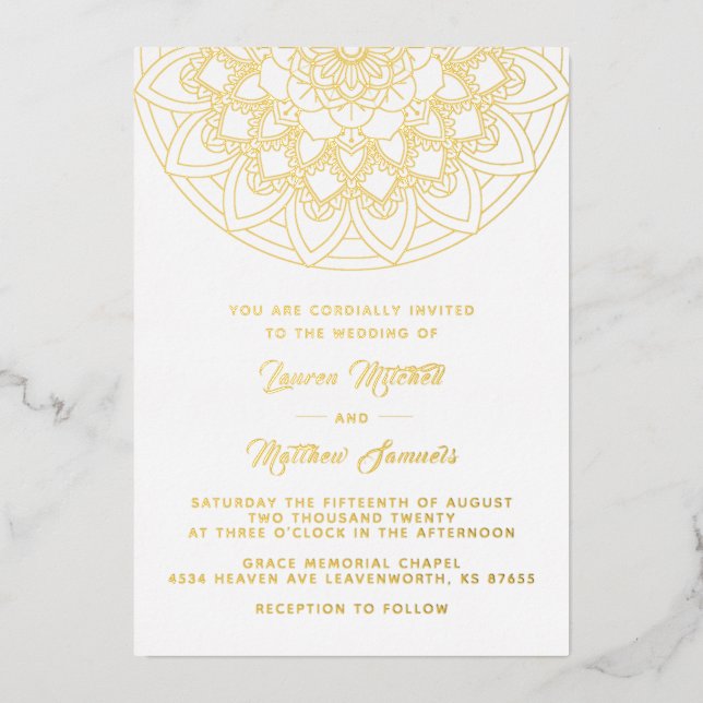 Gold Mandala Wedding Foil Einladung (Vorderseite)
