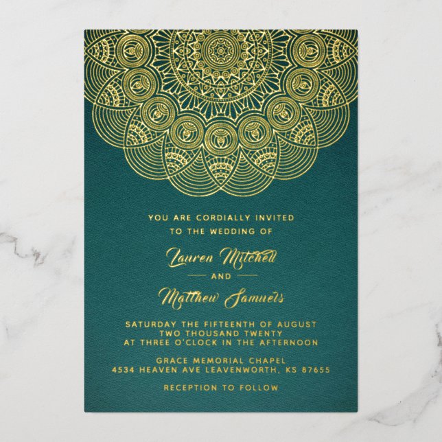 Gold Mandala Wedding Foil Einladung (Vorderseite)
