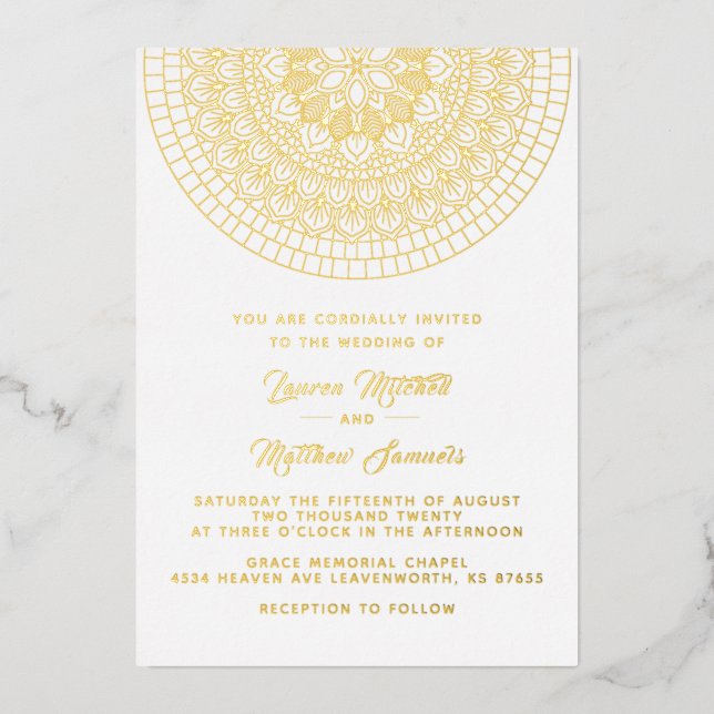 Gold Mandala Wedding Foil Einladung (Vorderseite)