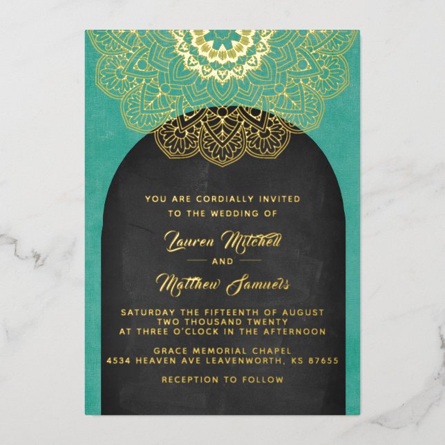 Gold Mandala Wedding Foil Einladung (Vorderseite)