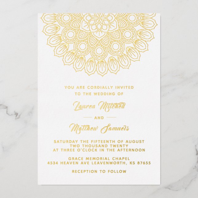 Gold Mandala Wedding Foil Einladung (Vorderseite)