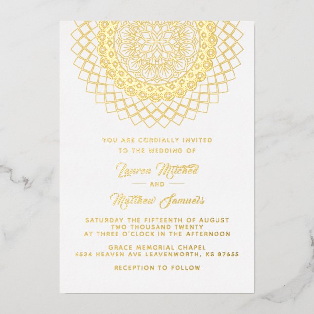 Gold Mandala Wedding Foil Einladung (Vorderseite)