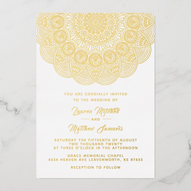 Gold Mandala Wedding Foil Einladung (Vorderseite)