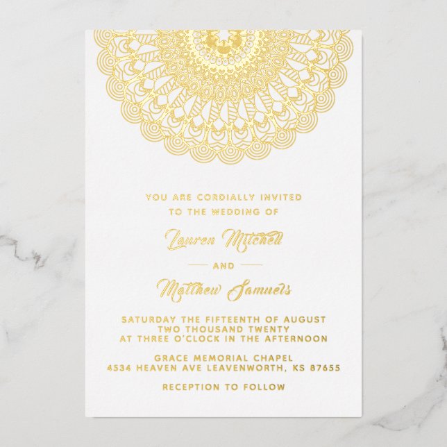 Gold Mandala Wedding Foil Einladung (Vorderseite)