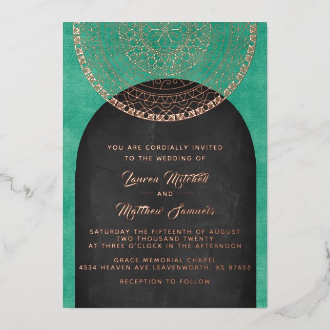 Gold Mandala Wedding Foil Einladung (Vorderseite)