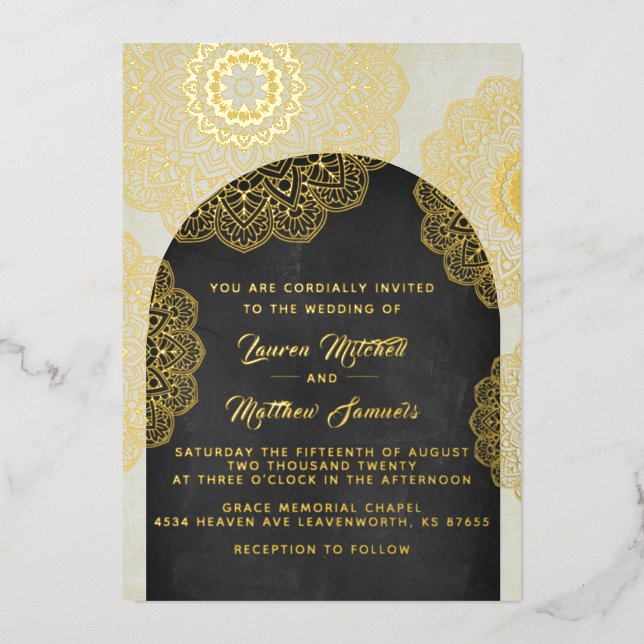 Gold Mandala Wedding Foil Einladung (Vorderseite)