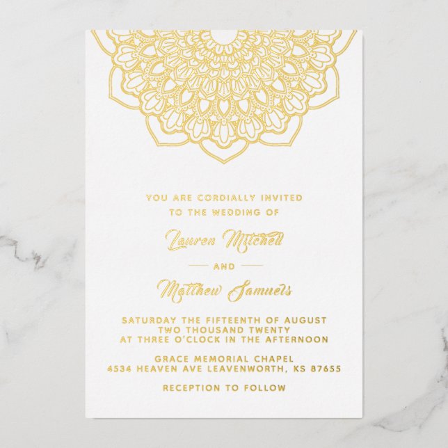 Gold Mandala Wedding Foil Einladung (Vorderseite)