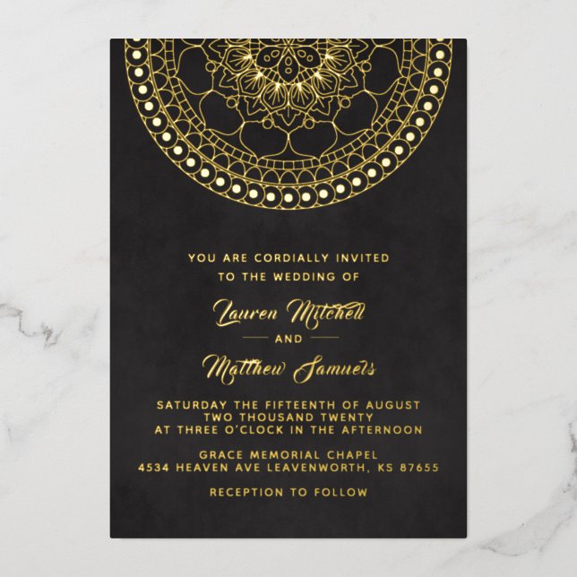 Gold Mandala Wedding Foil Einladung (Vorderseite)