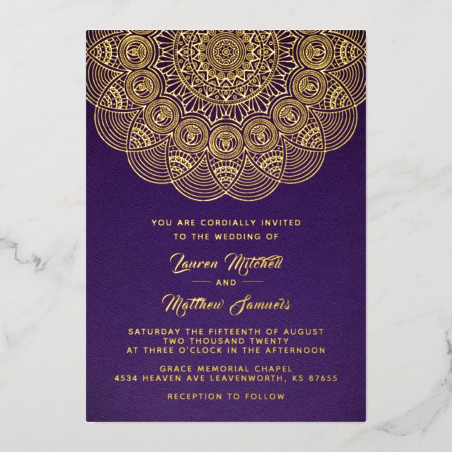 Gold Mandala Wedding Foil Einladung (Vorderseite)