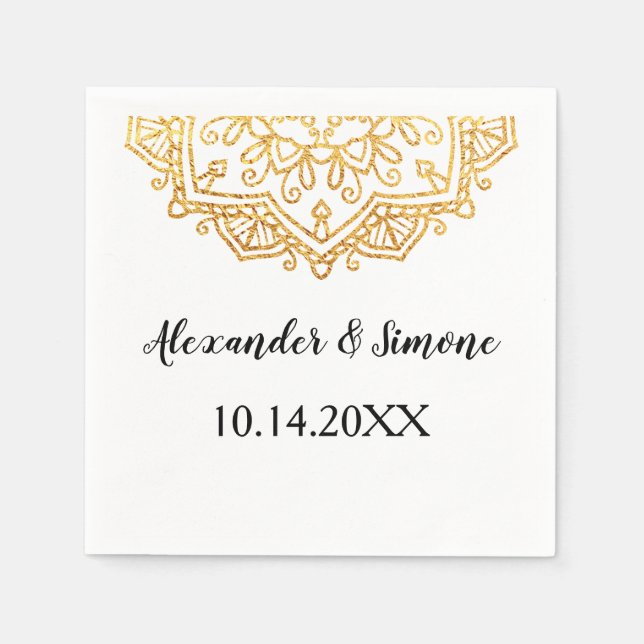 Gold Mandala Wedding Party Cocktail Napkin Serviette (Vorderseite)