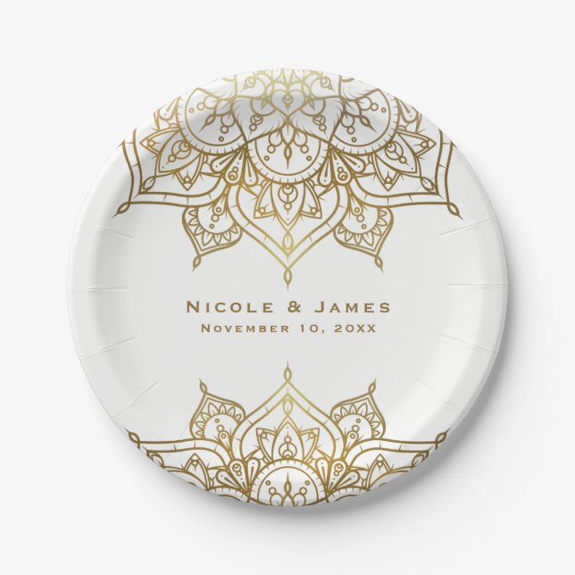 Gold Mandala White Chic Classy Moderne Glam Weddin Pappteller (Vorderseite)