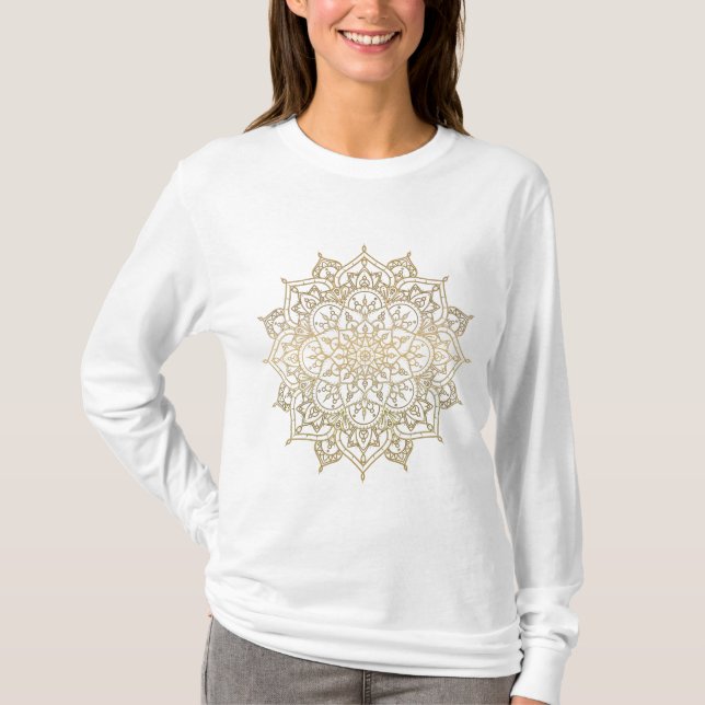 Gold Mandala & White Chic Modern Glam Trendy T-Shirt (Vorderseite)