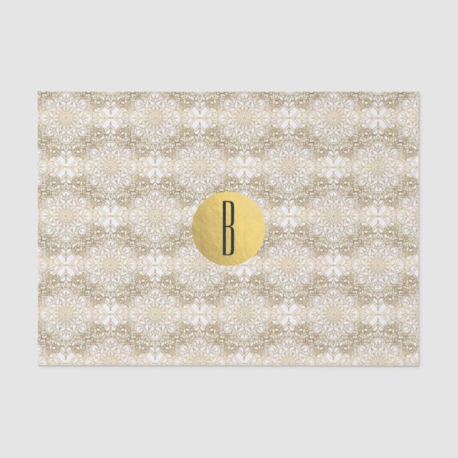 Gold Mandala & White Elegante Chic Monogram Modern Seidenpapier (Vorderseite)