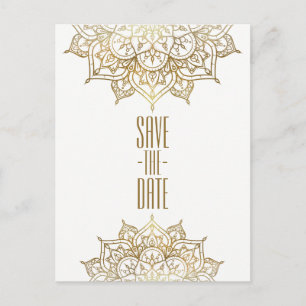 Gold Mandala & White Elegante Chic Save the Date Ankündigungspostkarte
