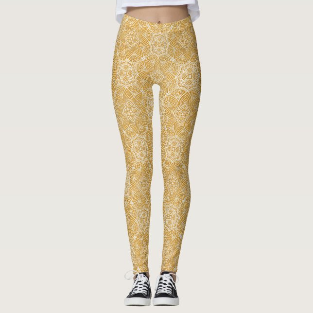 Gold-Mandalas verschiedener geometrischer Circle-D Leggings (Vorderseite)