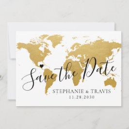 Gold Map Hochzeit in Urlaubsort Save the Date Kart Ankündigung