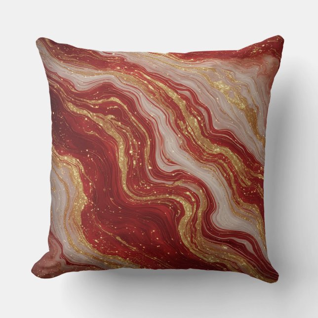 Gold Marble Abstract Background With Red Swirls Kissen (Vorderseite)
